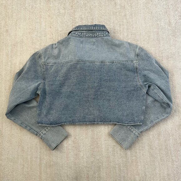 PTCL Pearl Blue Cropped Long Sleeve Shirt Top Shacket L - Picture 4 of 10